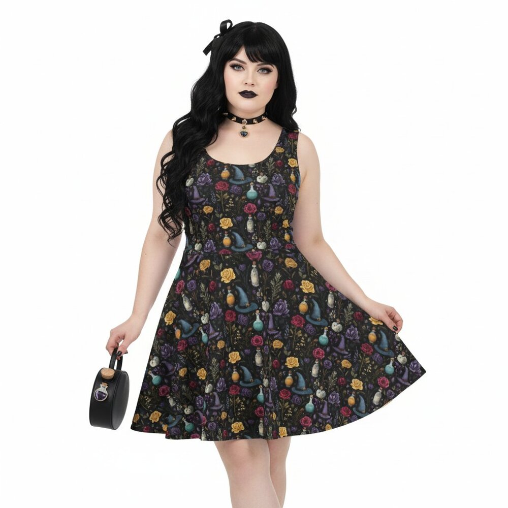 Whimsigoth Witchy Goth Fit & Flare Dress - Picture 14 of 14